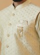 Golden Cream Thread Embroidered Nehru Jacket Set